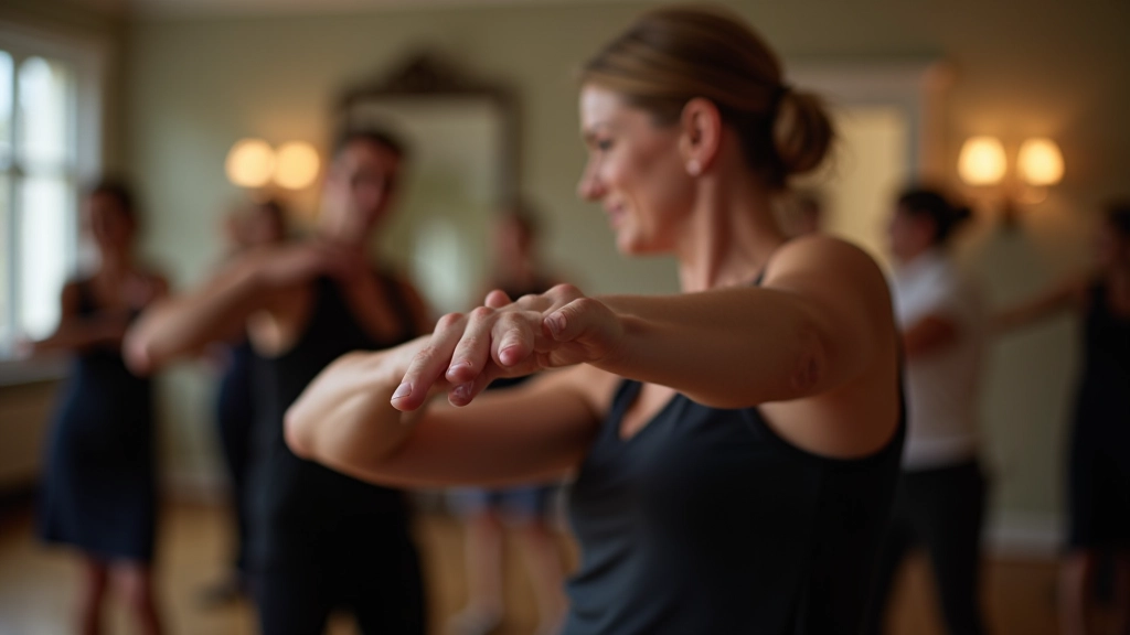 Instructor demonstrating proper dance posture and connection technique with student