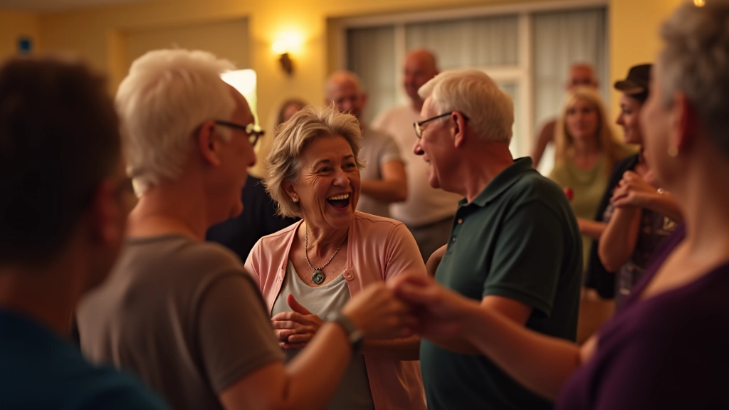 Mixed group of mature dancers enjoying social dance gathering in Limerick community center