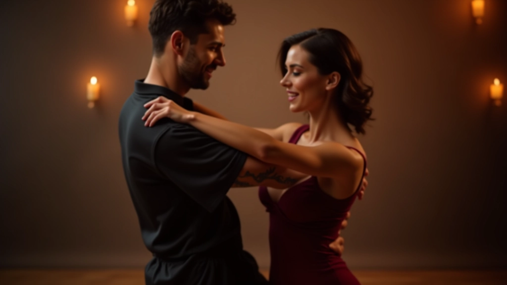 Two dancers mid-movement showing weight transfer from one leg to the other during a salsa step