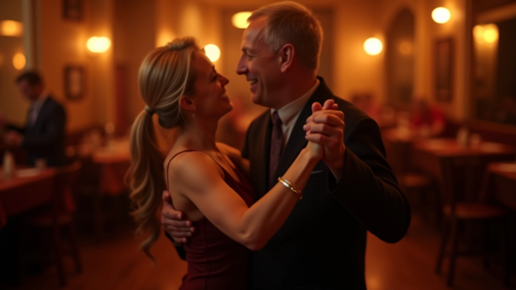 Couple dancing bachata together in a social dance venue